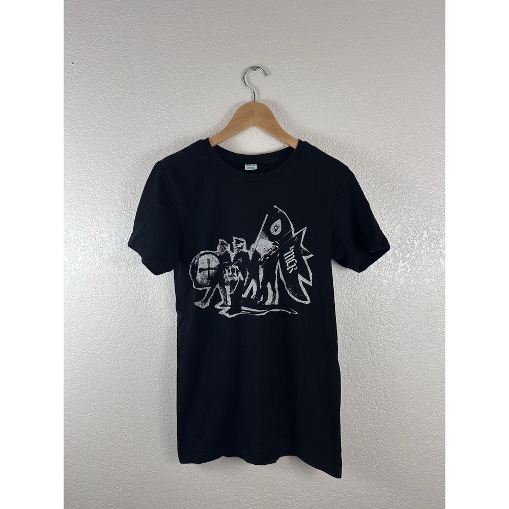 Vintage-style graphic t-shirt featuring a bold, abstract monochrome